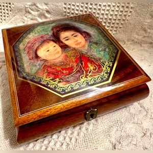 Vtg Edna Hibel Jewelry Music Box Mother&Child Art On Reuge🤚🏽made Italy Signed